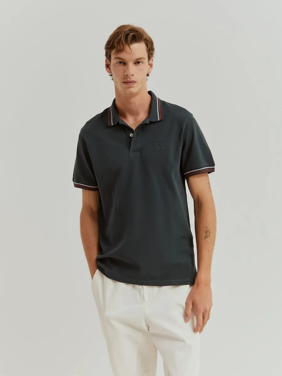 

Мужская поло пике в облегающем крое с полосками Lion Of Porches, темно-зеленый