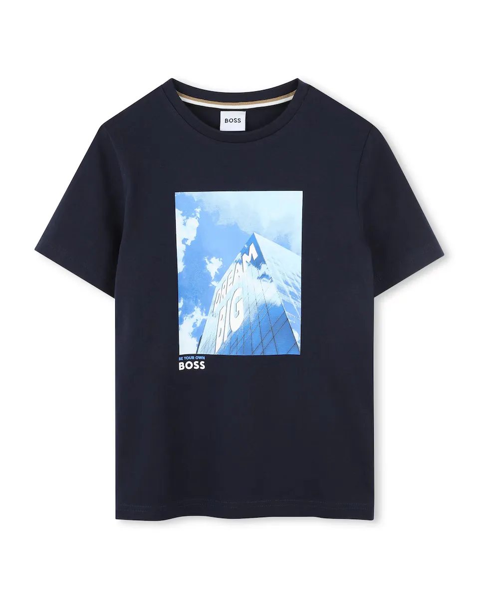 

Футболка для мальчика из черного хлопка BOSS Kidswear, чёрный