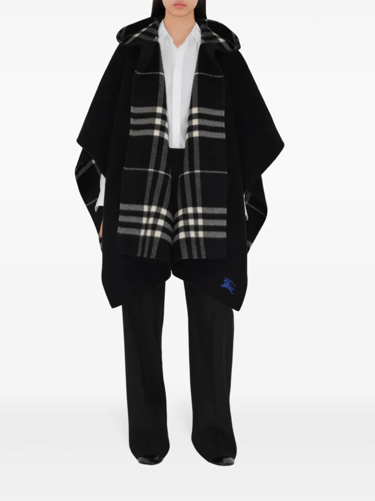 Кейп Burberry двусторонний кашемировый в клетку, черный — фото 2