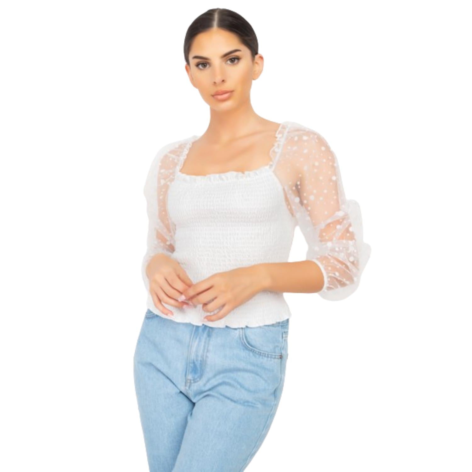 

Топ с квадратным вырезом и сборками FASHNZFAB, кремовый