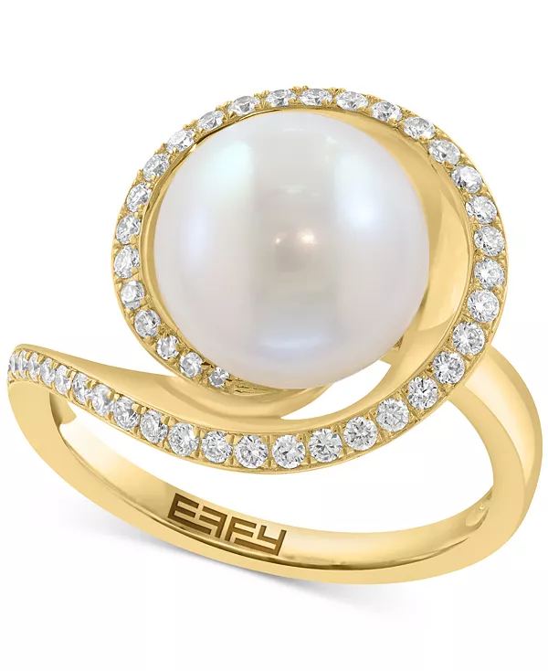 

Кольцо Effy с культивированным пресноводным жемчугом (10 мм) и бриллиантами (1/4 карата) в форме завитка из 14-каратного желтого золота Effy Collection, gold