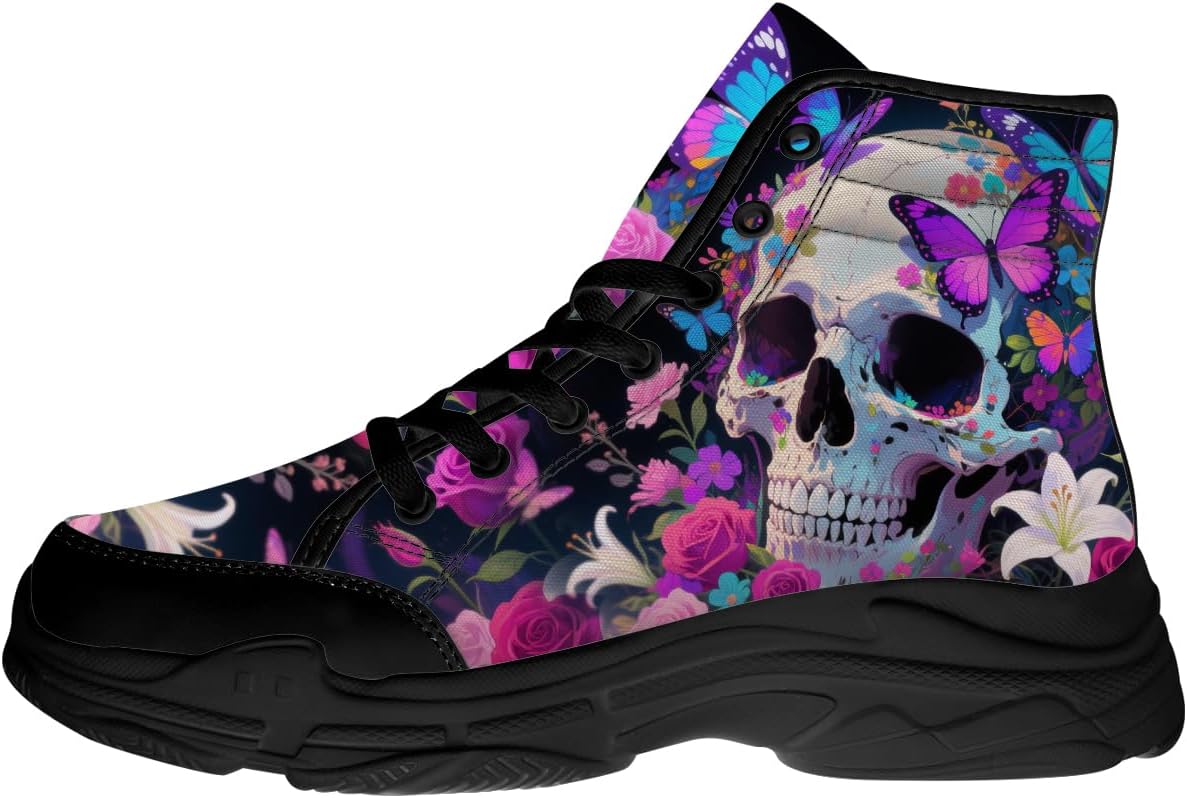 

Женские кеды с черепами, высокие холщовые кроссовки с цветочным принтом, подарки для нее и для него Quorax, голубой