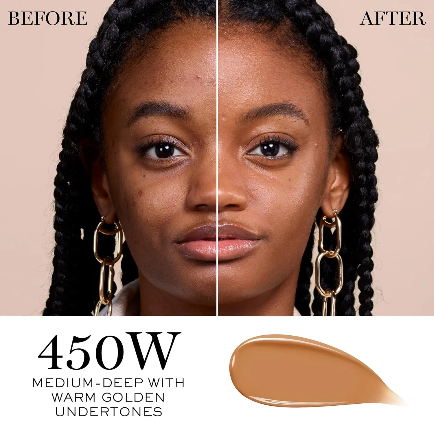 Тональный крем Lancôme Teint Idole Ultra Wear Care & Glow Longwear Foundation с SPF 27, увлажняющий, со средней степенью покрытия, которое можно наслаивать, и сияющим финишем., 450W: medium-deep with warm golden undertones — фото 2