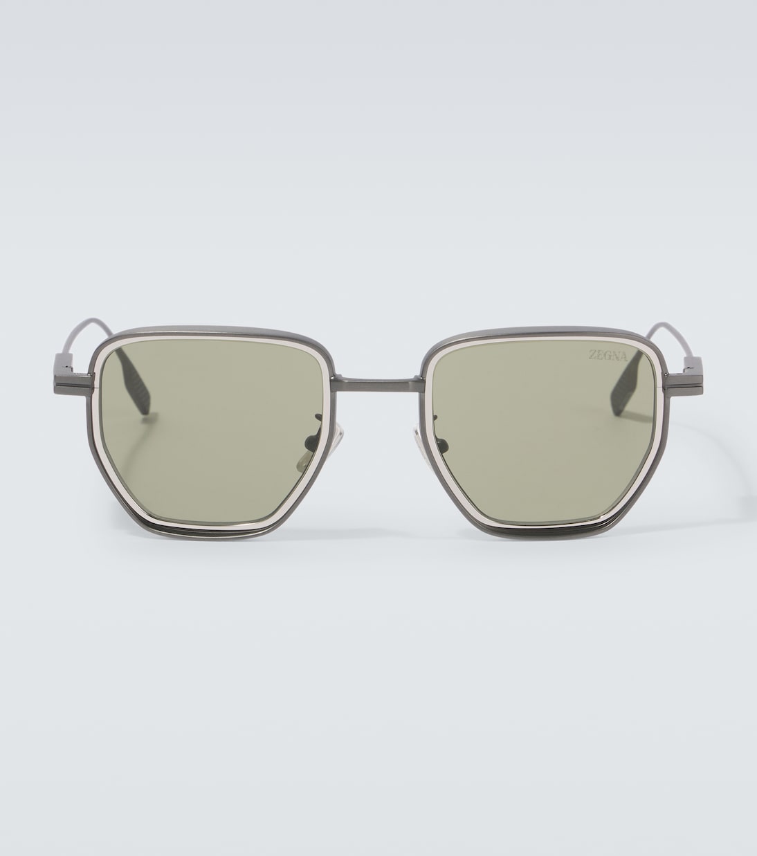 

Квадратные солнцезащитные очки Zegna, Matte Gunmetal/Green