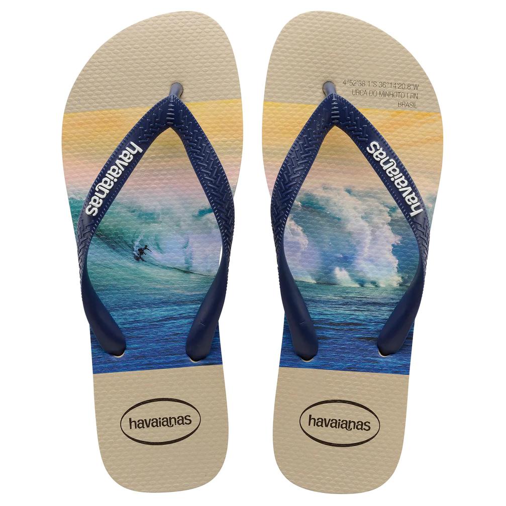 Скользостойкие износостойкие шлепанцы мужские синие бежевые Havaianas — фото 4
