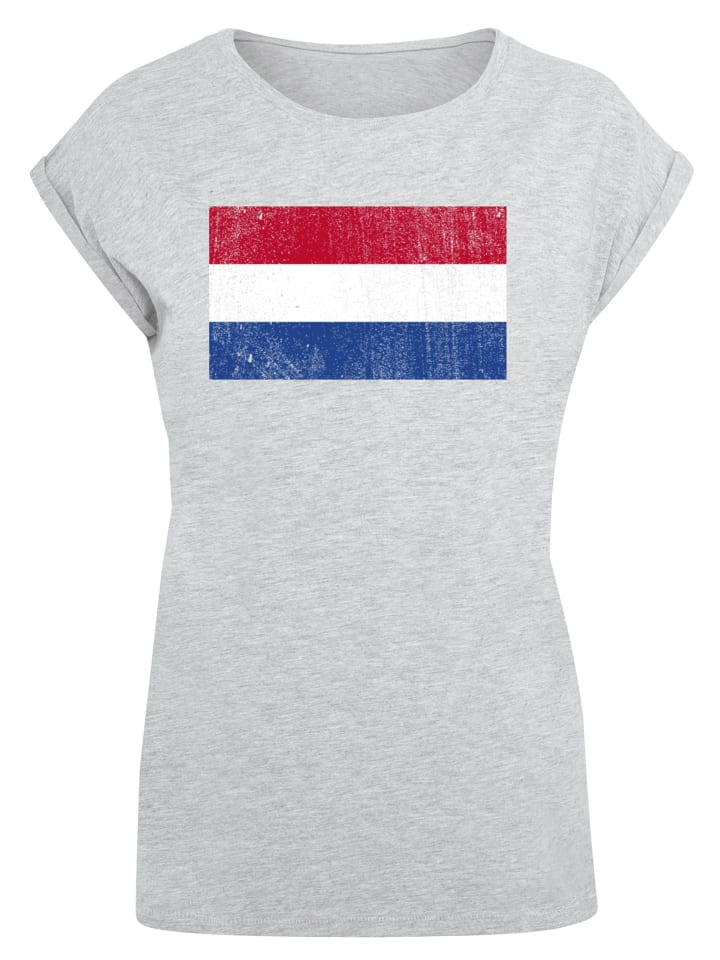 

F4NT4STIC Футболка с изображением флага Нидерландов, выполненная в серо-меланжевом цвете с эффектом потертости, Серый, F4NT4STIC Футболка с изображением флага Нидерландов, выполненная в серо-меланжевом цвете с эффектом потертости