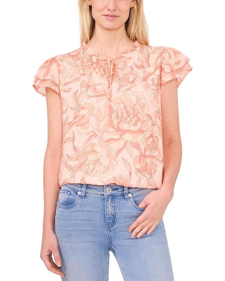 

Блуза CeCe Printed Tie Neck Smocked Shoulder, цвет Sweet Rose