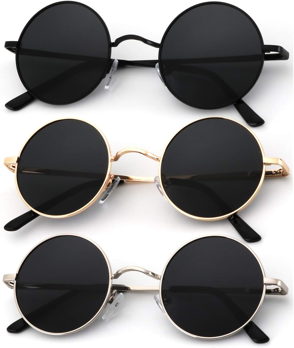 

Круглые поляризованные солнцезащитные очки KALIYADI для мужчин и женщин в стиле ретро с металлическим ремешком и эффектом хиппи, защита от УФ-излучения, C25-black + Golden+ Silvery