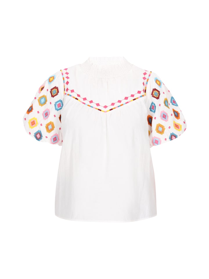 

Женская блузка белого цвета с разноцветными вставками usha FESTIVAL