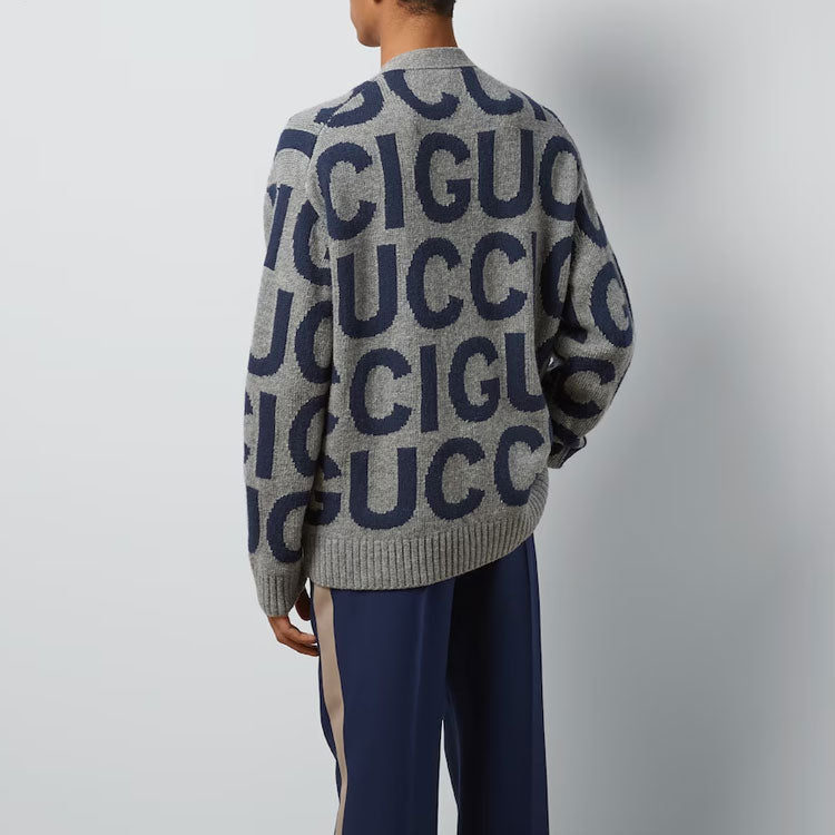 Кардиган Gucci Wool Cardigan With Gucci Intarsia 'Grey Bue' 771707-XKDLV-1140, серый — фото 3