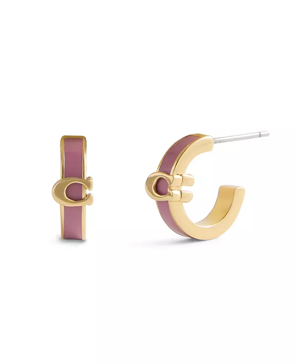

Серьги-Хаги с розовой эмалью и подписью C Coach, pink/gold