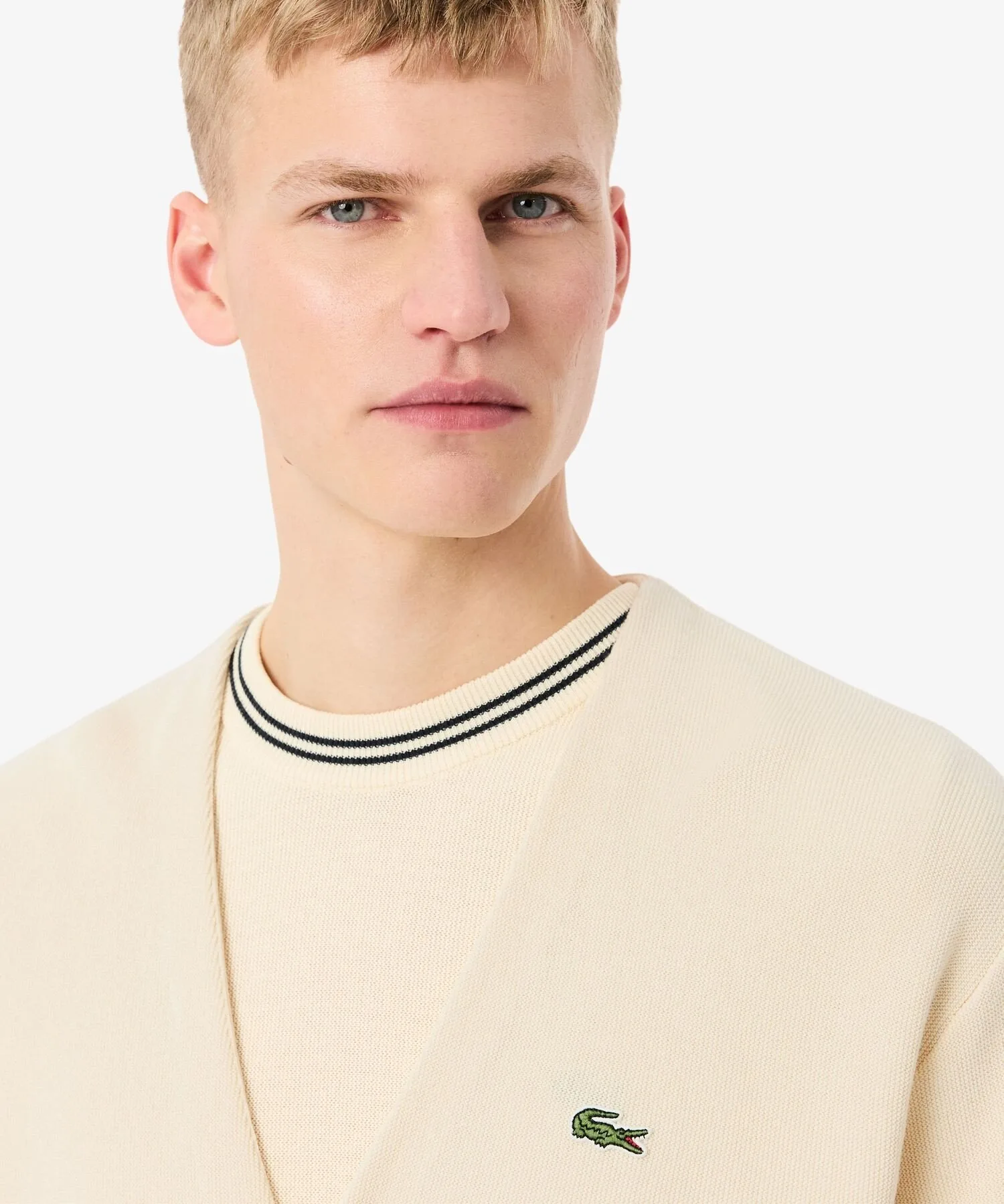 Кардиган из хлопка, связанный резинкой LACOSTE, Ivory — фото 2