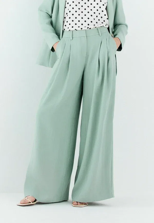 Брюки Next Petite fit crinkle fabric wide leg tailored trousers, цвет шалфейно-зеленый