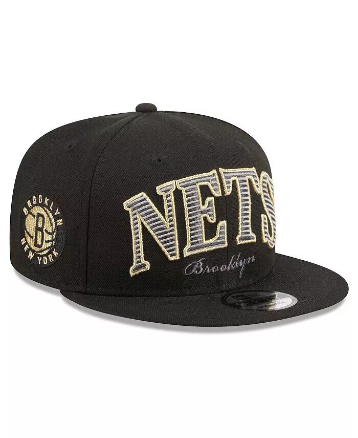 

Мужская черная кепка Brooklyn Nets Golden Tall Text 9Fifty Snapback New Era, черный