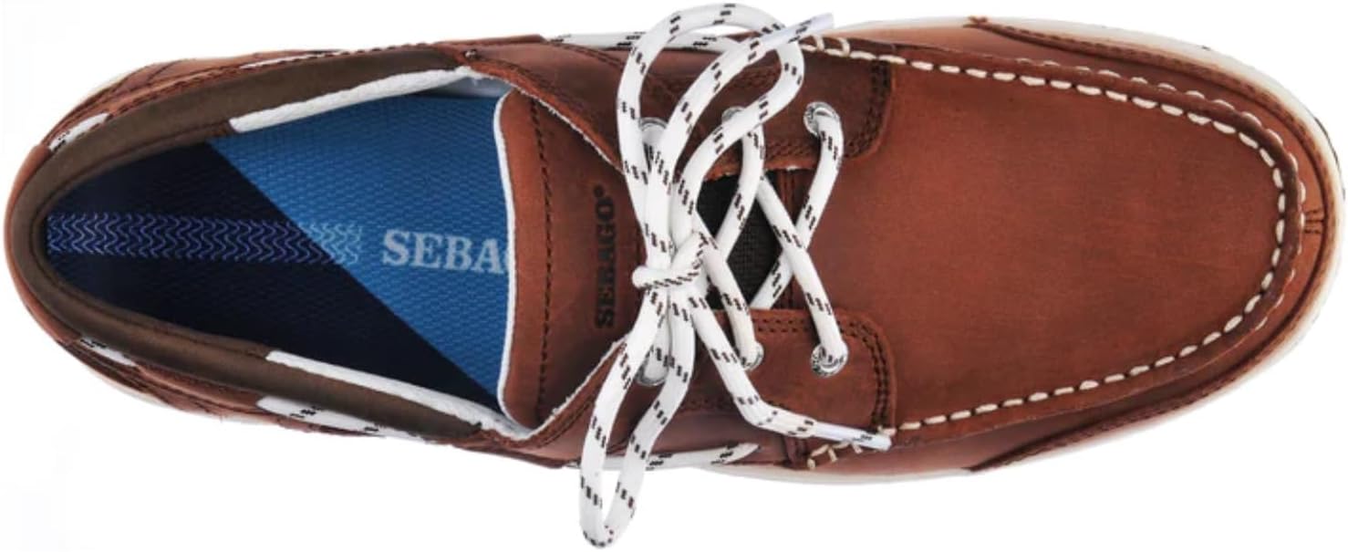 Мокасины Sebago Triton с тремя отверстиями для шнурков - лодочные туфли из вощеной кожи нубук с дышащей сетчатой подкладкой, удобной стелькой из ЭВА и резиновой подошвой, темно-коричневый — фото 3