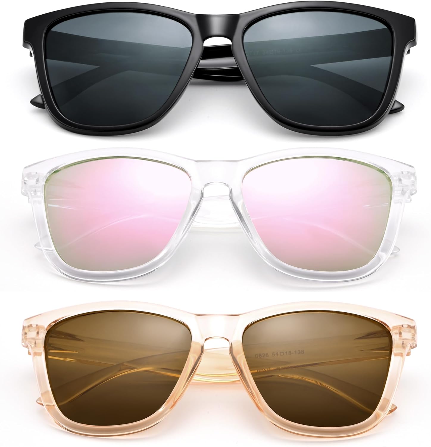 

Поляризованные солнцезащитные очки AZorb для женщин и мужчин, модные классические ретро-очки квадратной формы с защитой от УФ-излучения, Black/Grey + Clear/Pink + Clear/Brown