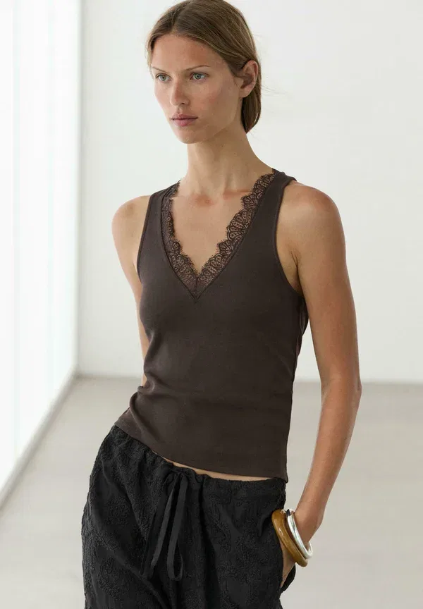 Топ Massimo Dutti, темно-коричневый — фото 2