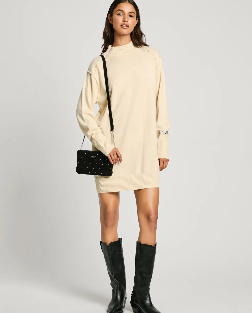 

Трикотажное платье миди с высоким воротником Pepe Jeans, цвет Crudo