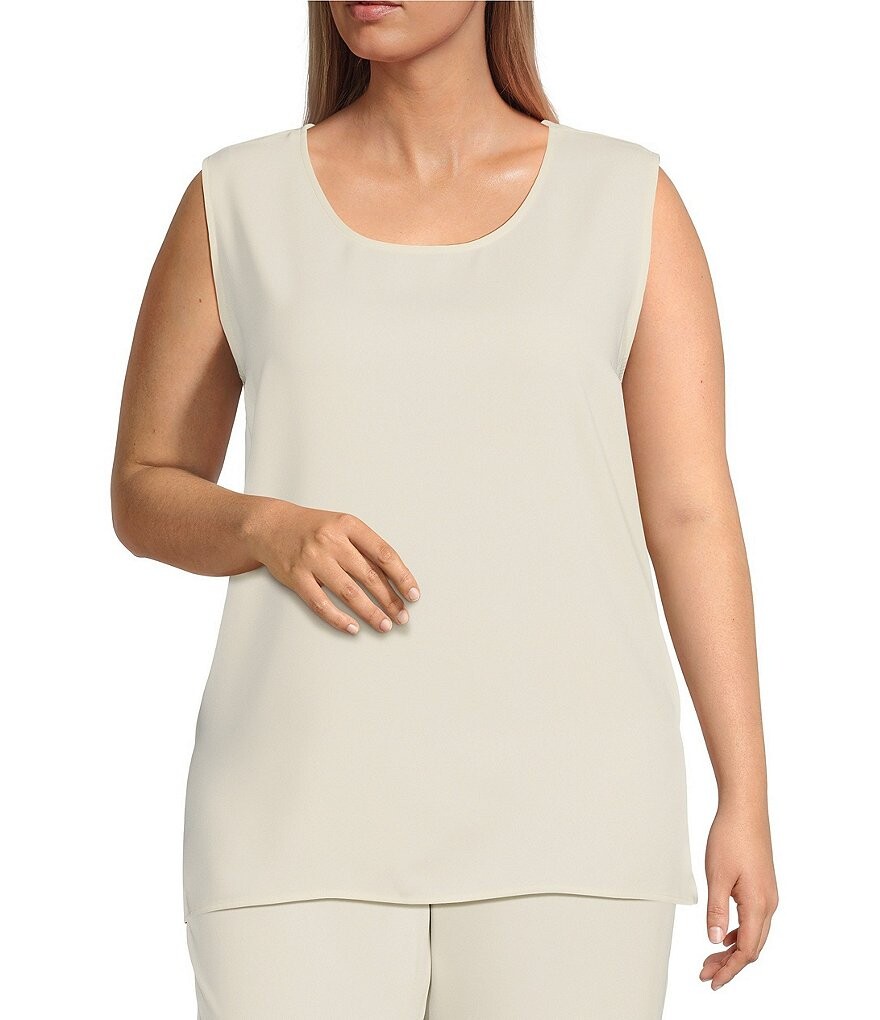 

Матовая майка без рукавов из матового крепа Caroline Rose размера плюс с круглым вырезом, слоновая кость