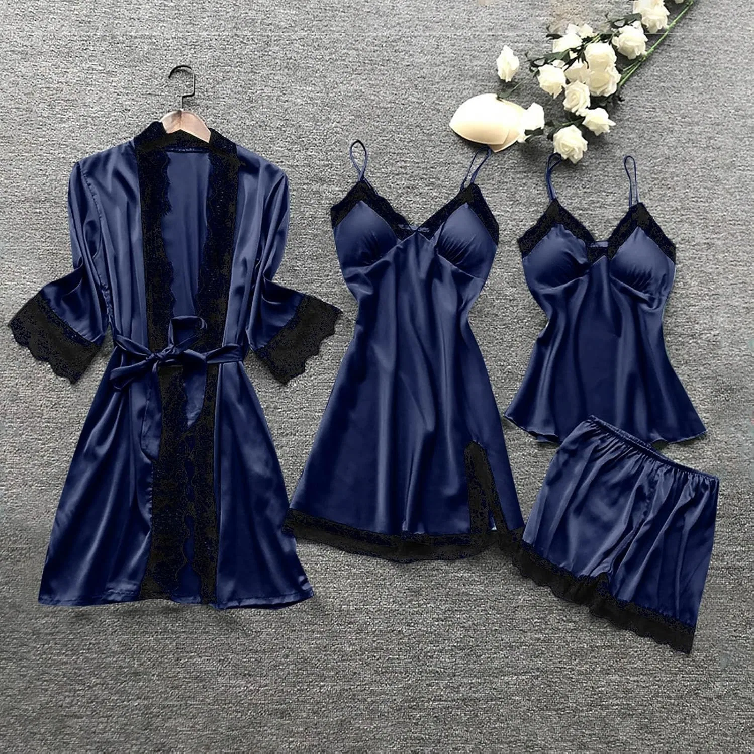 Ночная рубашка, атласная, кружевная, Navy — фото 2