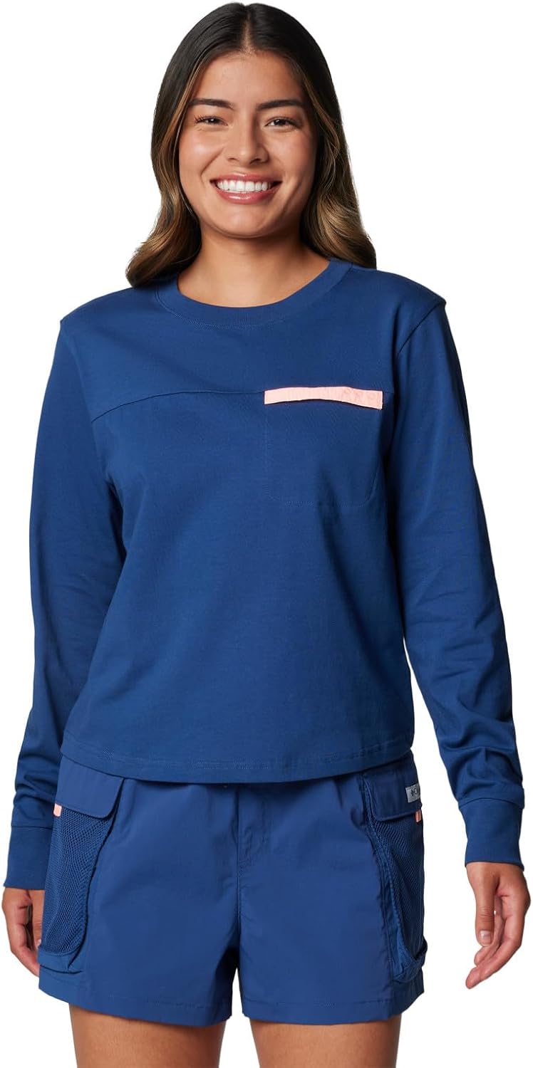 

Футболка Columbia Womens PFG Open Water Long Sleeve, Carbon/Sorbet, Синий, Футболка Columbia Womens PFG Open Water Long Sleeve, Carbon/Sorbet