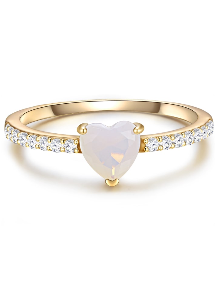 

Glanzstücke München Кольцо в форме сердца из стерлингового серебра с лунным камнем (синтетическим) в оправе из желтого золота