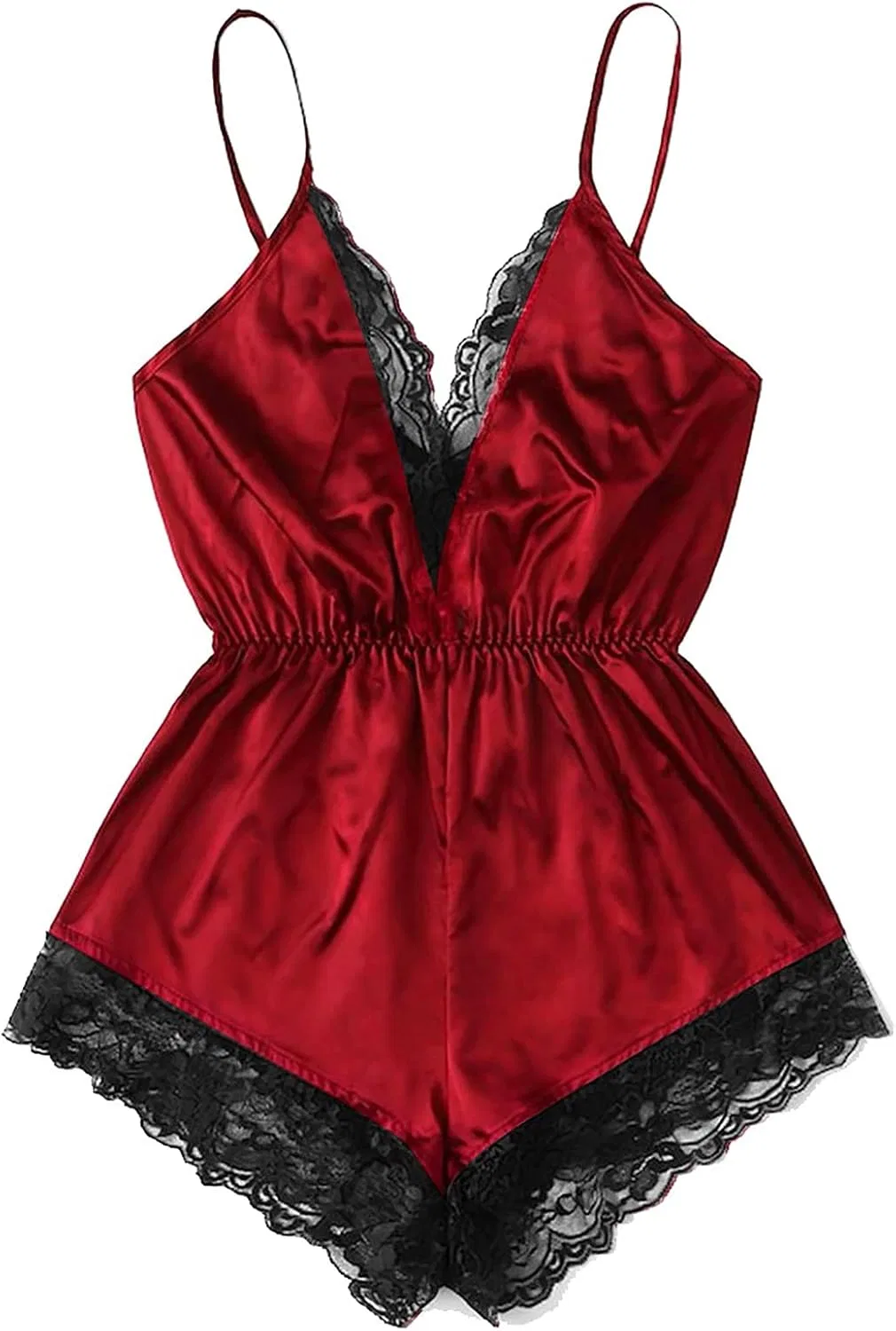 Комплект пижамный шелковый, кружевной, Red