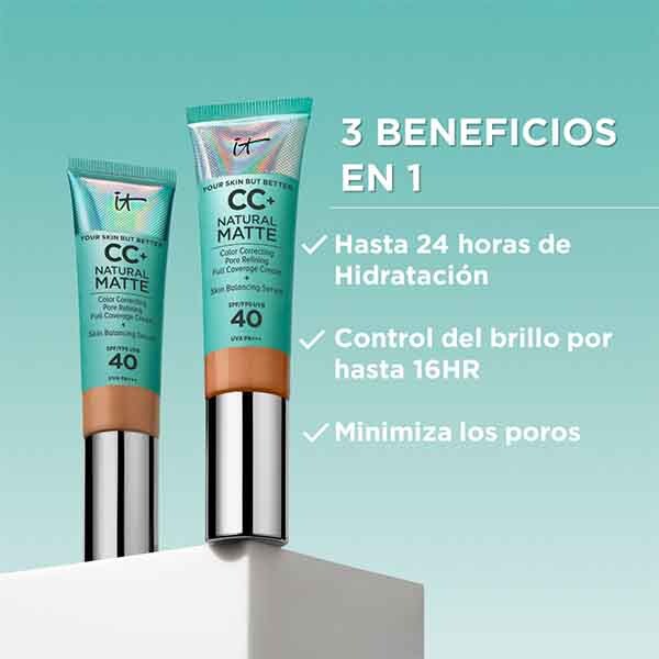 Матовая кремовая основа под макияж CC+ Natural Matte SPF 40 It Cosmetics, цвет tan — фото 3