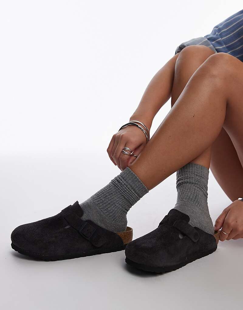 

Серые замшевые сабо унисекс Birkenstock Boston