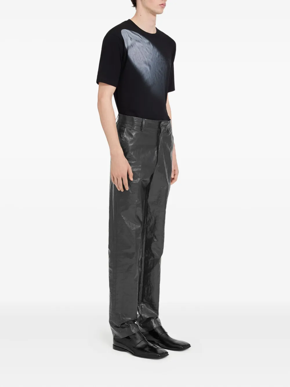 Льняные брюки с жатым эффектом MM6 Maison Margiela, черный — фото 3