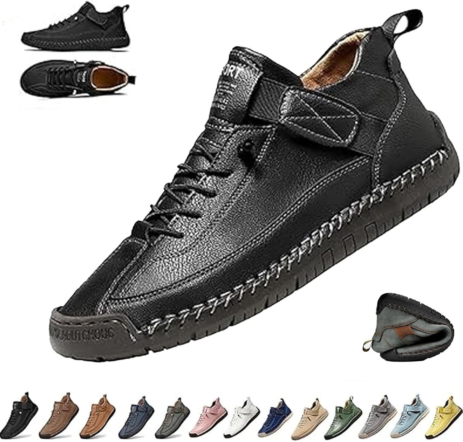 

Женские ручной работы кожаные ортопедические комфортные туфли, унисекс удобные ортопедические кроссовки, мужские слипоны для ходьбы Ghtrhsb, черный