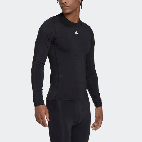 Футболка Men's adidas Solid Color Logo Slim Fit Sports Training Long Sleeves Black T-Shirt, черный — фото 4