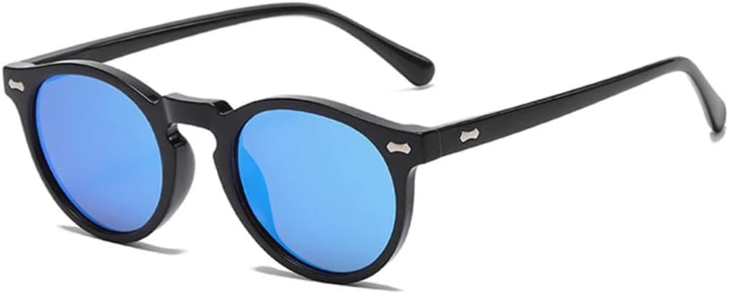 

Солнцезащитные очки для мужчин и женщин - защита от УФ-излучения UV400 - круглые заклепки, темно-зеленый цвет, в стиле панк, для занятий спортом на открытом воздухе и вождения DSVIGF, Black Blue Mirror