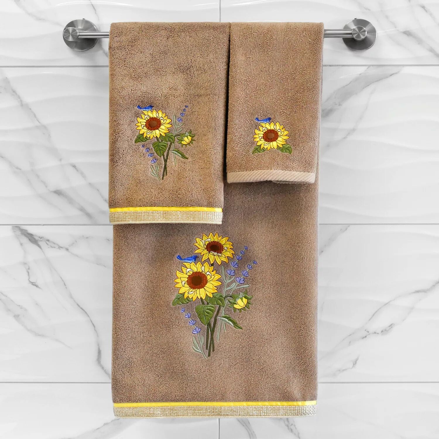 

Linum Home Textiles Турецкий хлопок Girasol Набор из 4 украшенных полотенец, серый