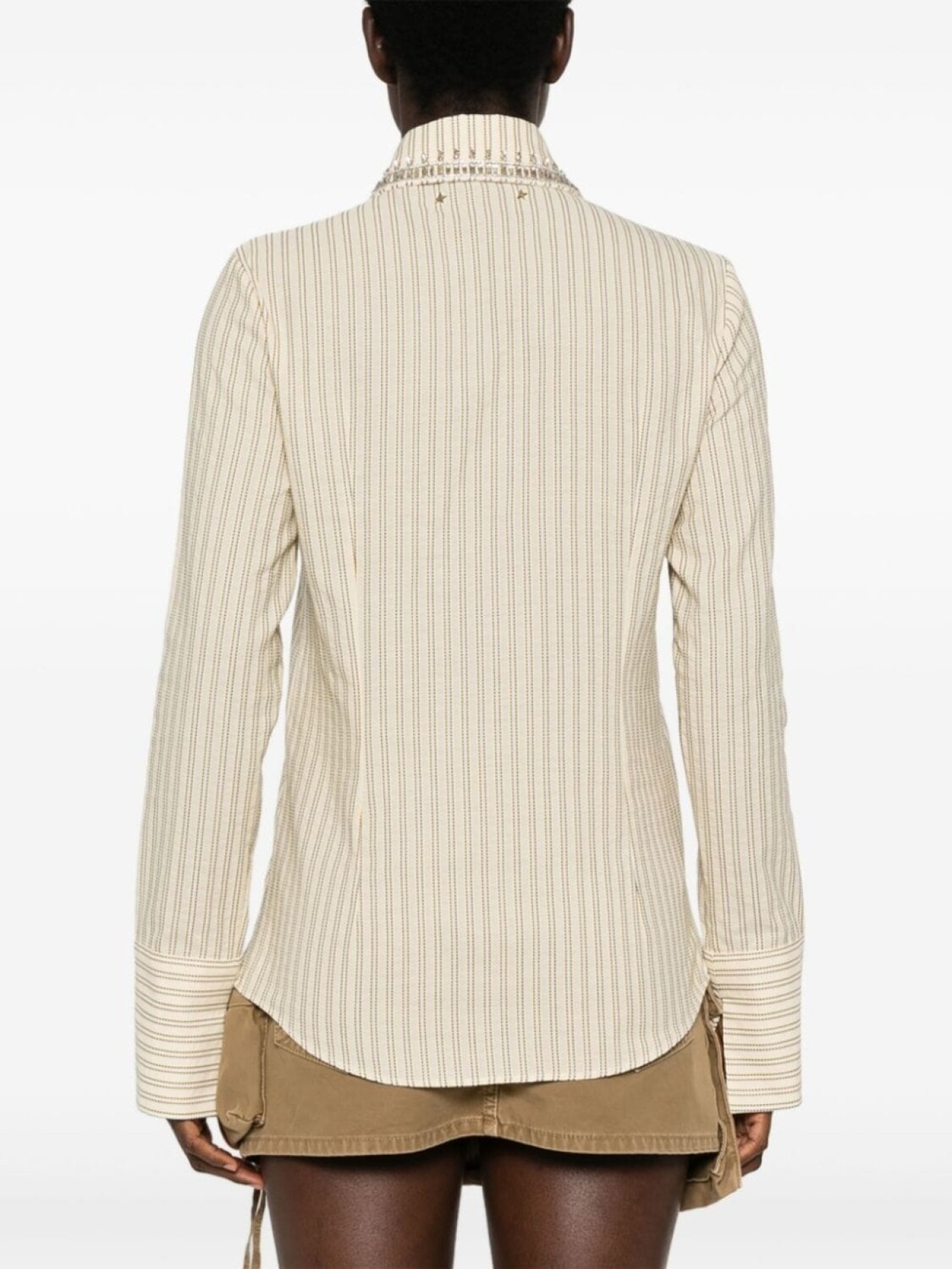 Golden Goose полосатая рубашка с кристаллами, нейтральный цвет — фото 4