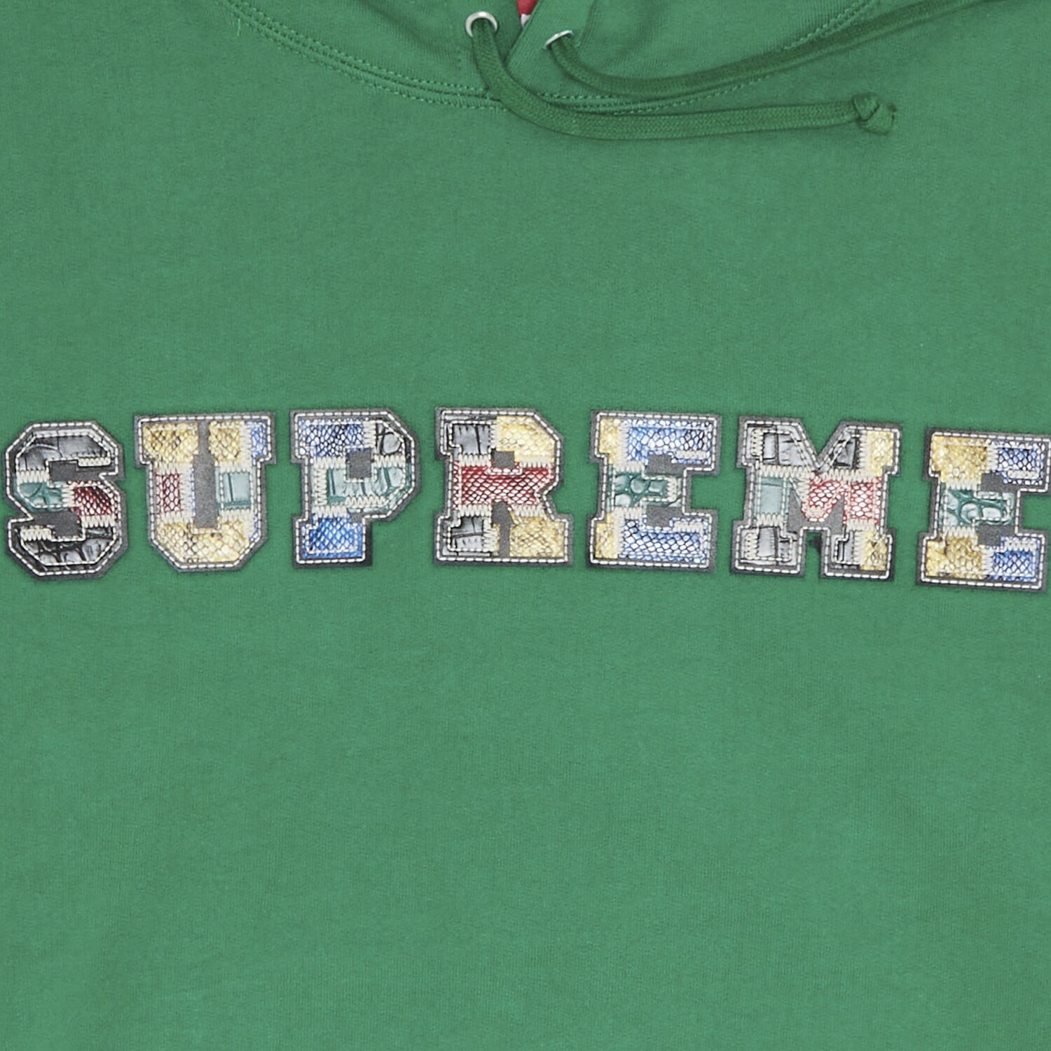 Кожаная толстовка с капюшоном Supreme Collegiate в стиле пэчворк, цвет Зеленый — фото 2