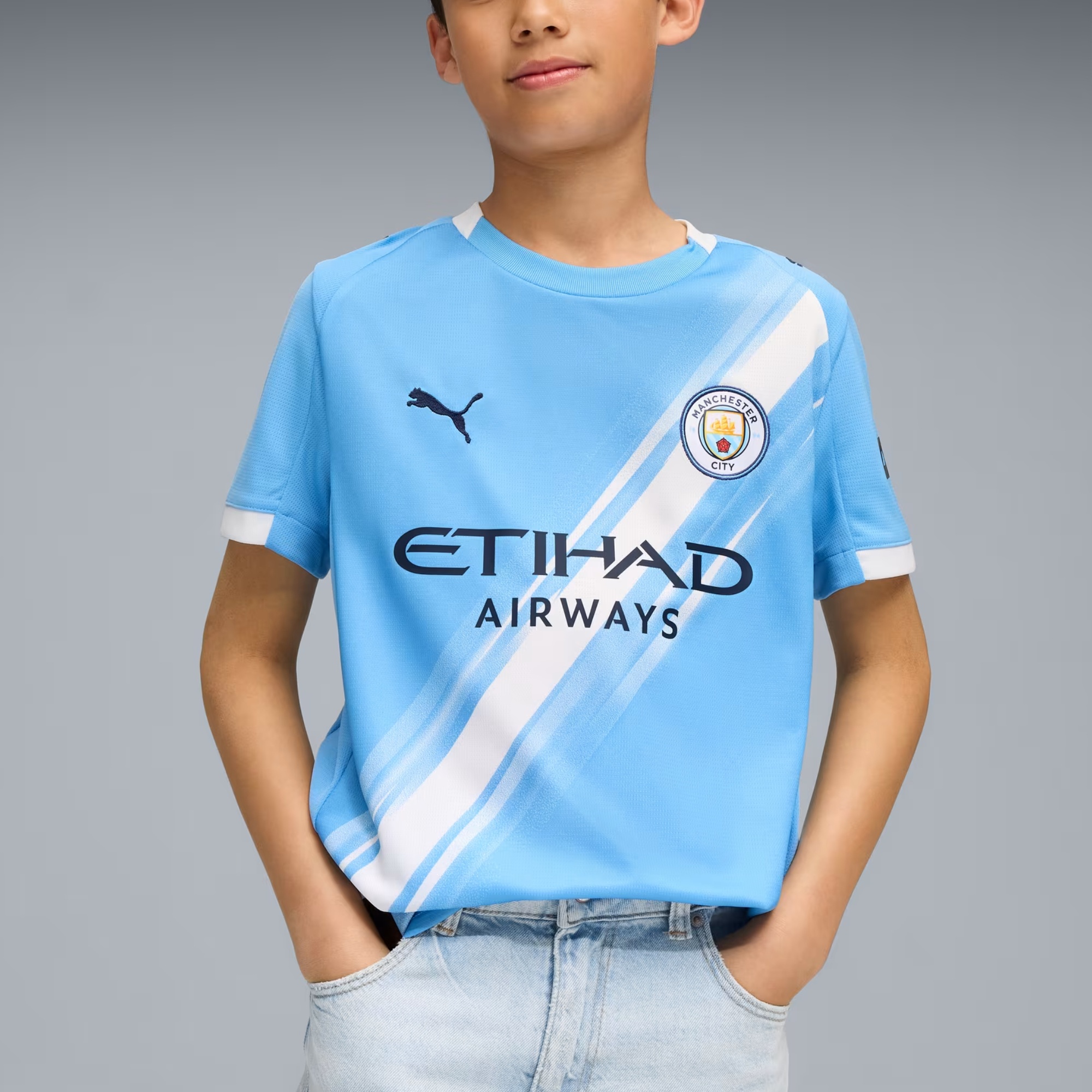 PUMA Футболка Manchester City для детей DryCELL светло-голубая Team/White, возраст 3-7 лет — фото 3