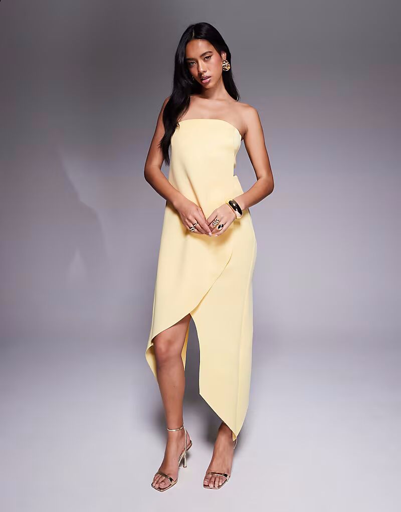 

Платье миди ASOS DESIGN в минималистичном стиле с запахом по всему телу желтого цвета
