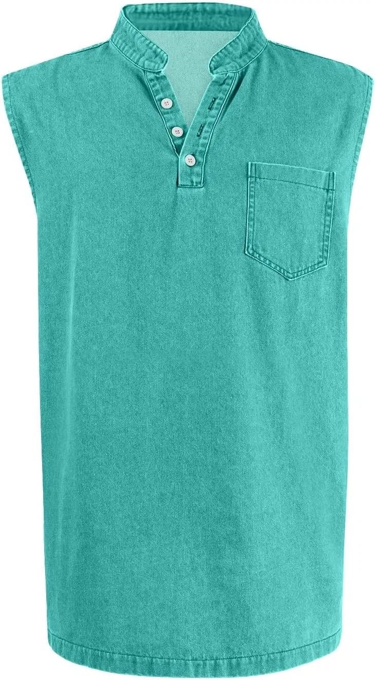 Мужская майка с V-образным вырезом, дышащая, хлопковая, Generic, D006- Green — фото 4