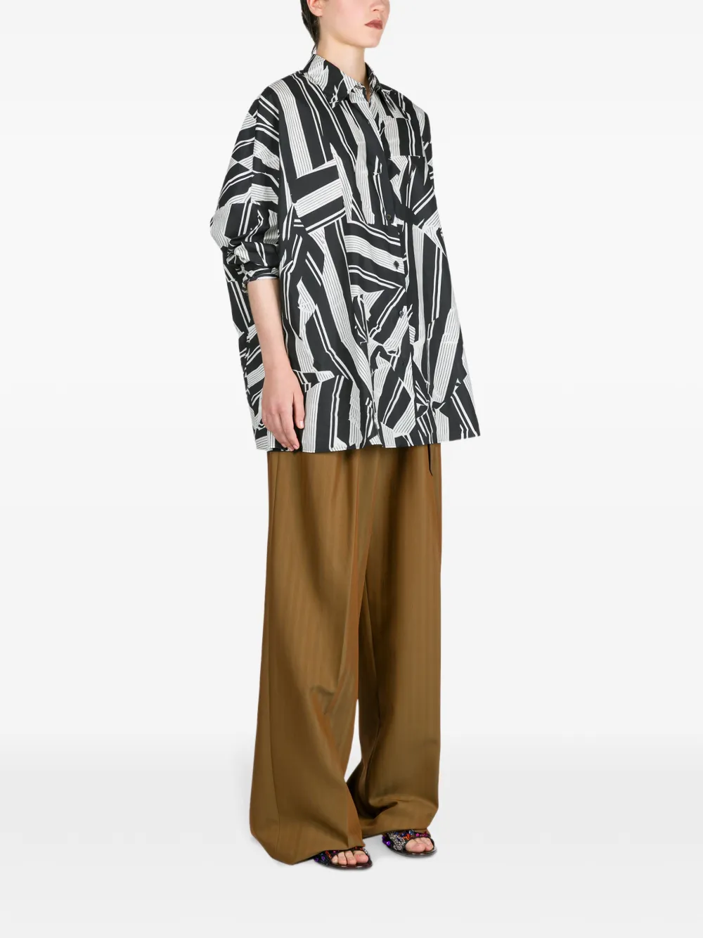 Рубашка с геометричным принтом DRIES VAN NOTEN, черный — фото 3