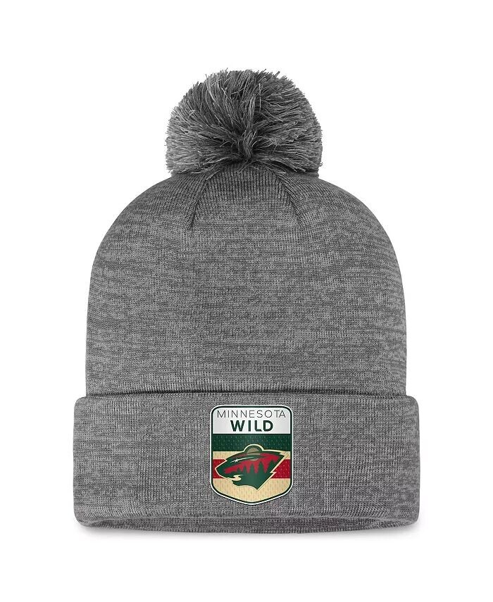 

Мужская серая вязаная шапка Minnesota Wild Authentic Pro Home Ice с манжетами и помпоном Fanatics