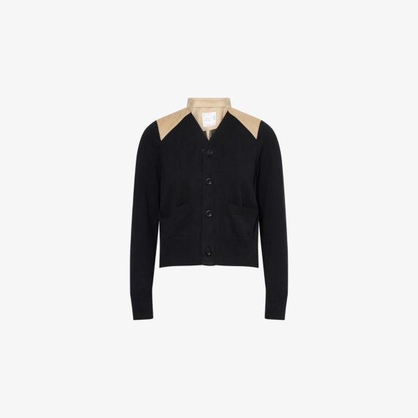 

Контрастный плиссированный кардиган из хлопковой смеси Sacai, черный