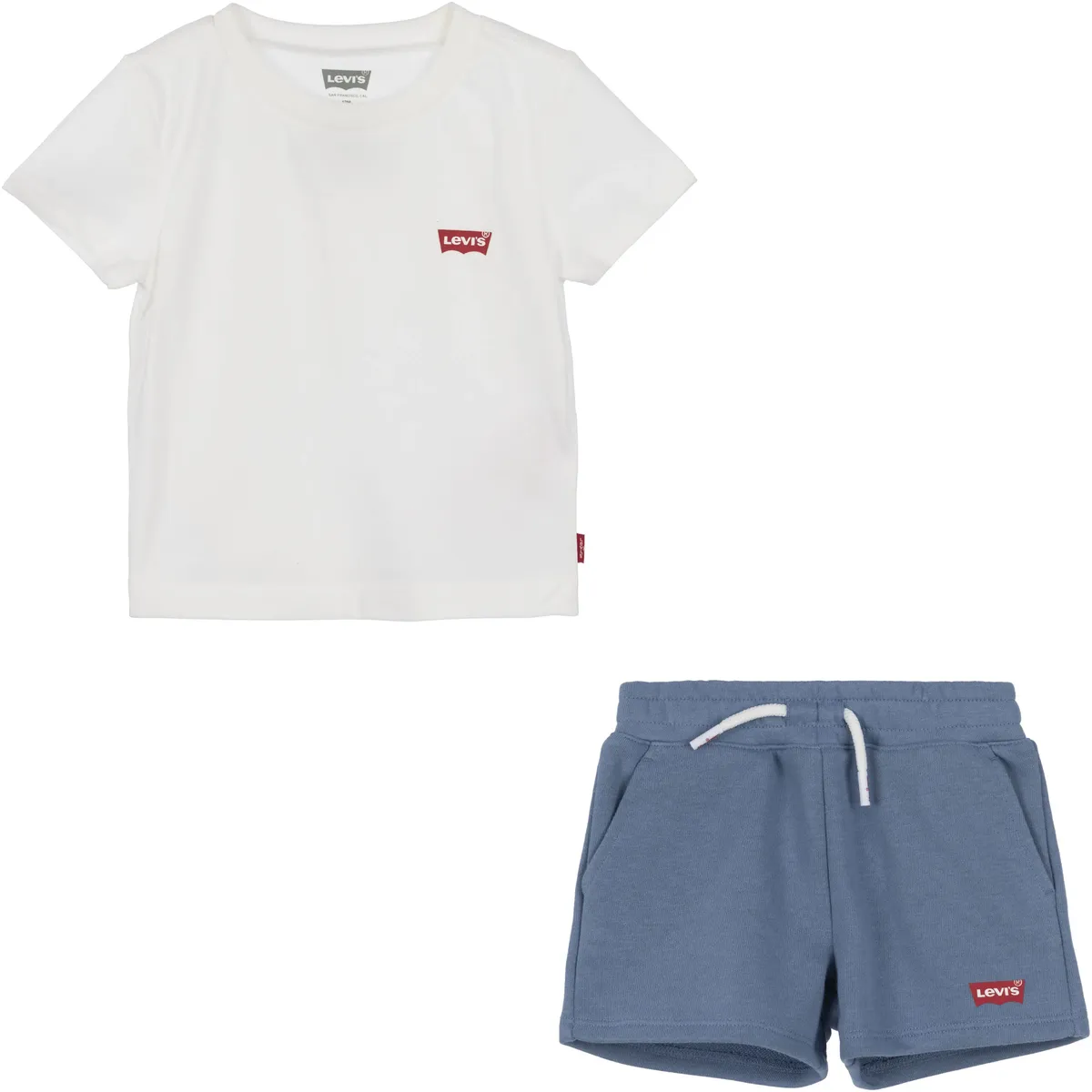 

Детская рубашка и шорты Levi's "LVB BATWING TEE & KNIT SHORT S", с фирменной этикеткой Levi'S Kids, цвет Cloud Dancer