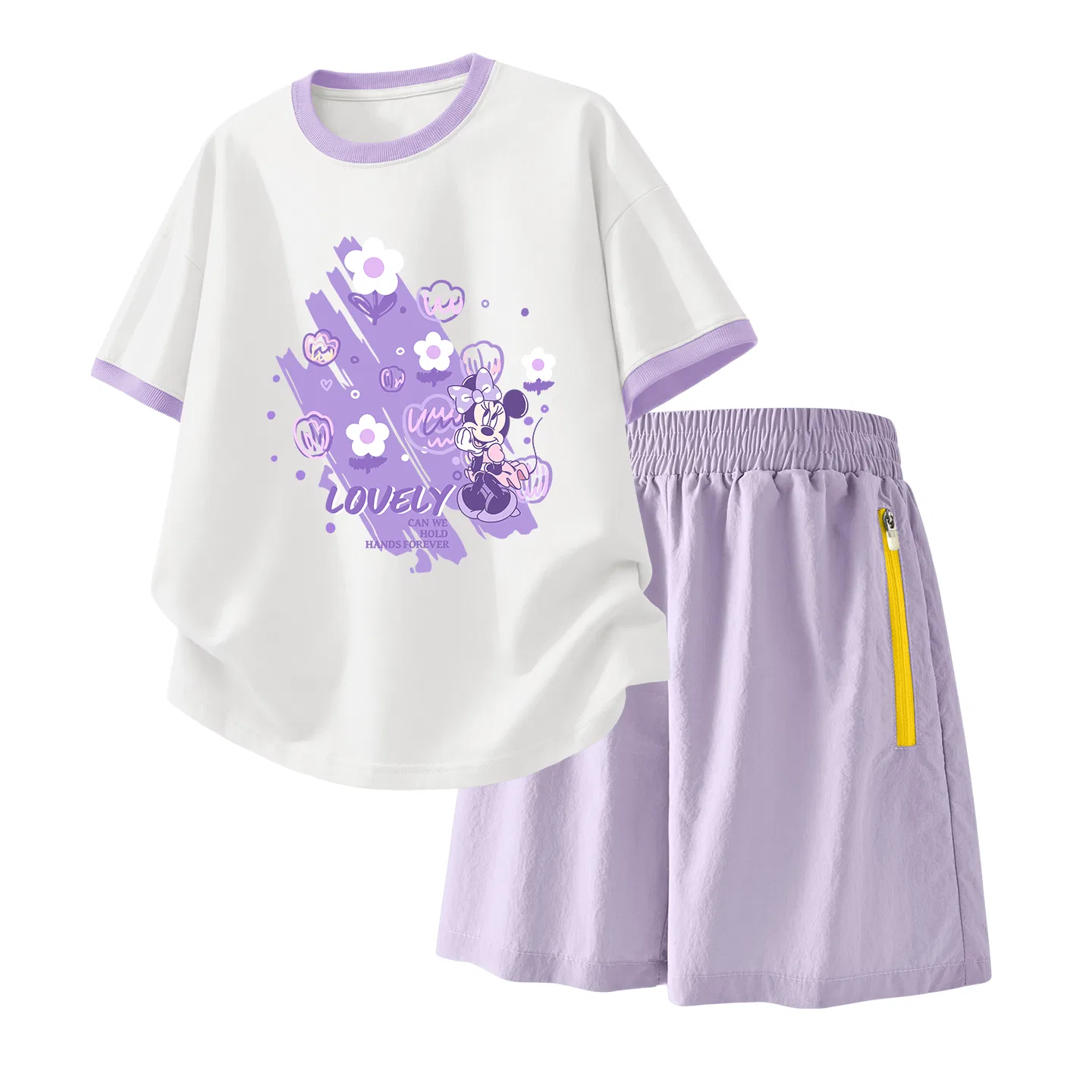 Детский спортивный костюм Casual Sportswear 2 Piece Set Disney, Di Bubble Flower White Purple+Solid Color Taro Paste Purple