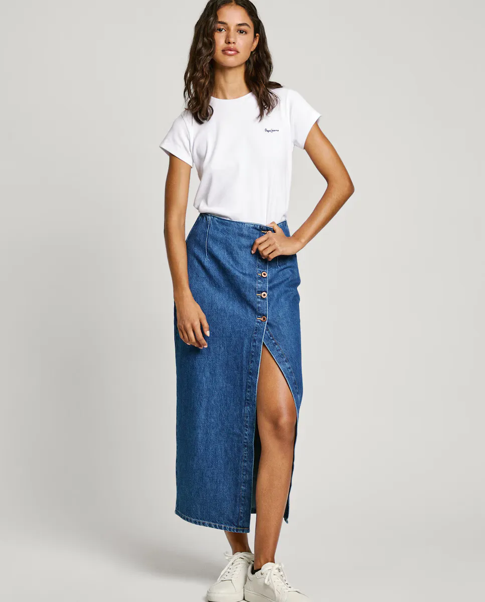 

Женская футболка в рубчик с напечатанным логотипом Pepe Jeans, белый