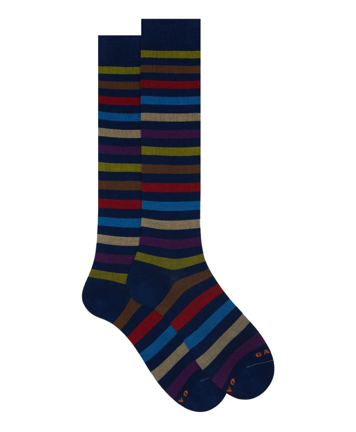 

Длинные синие хлопковые носки для мужчин с ровными полосками Gallo, мультиколор