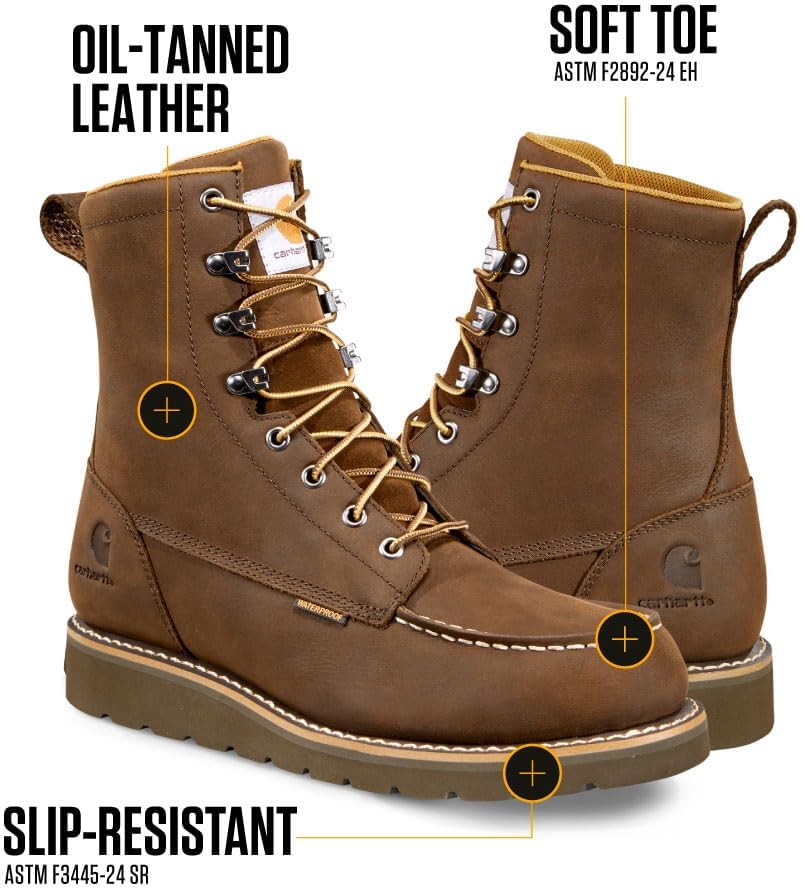 Мужские водонепроницаемые ботинки Carhartt Moc с мягким носком и танкеткой высотой 8 дюймов, Chocolate Brown Oil Tanned — фото 3