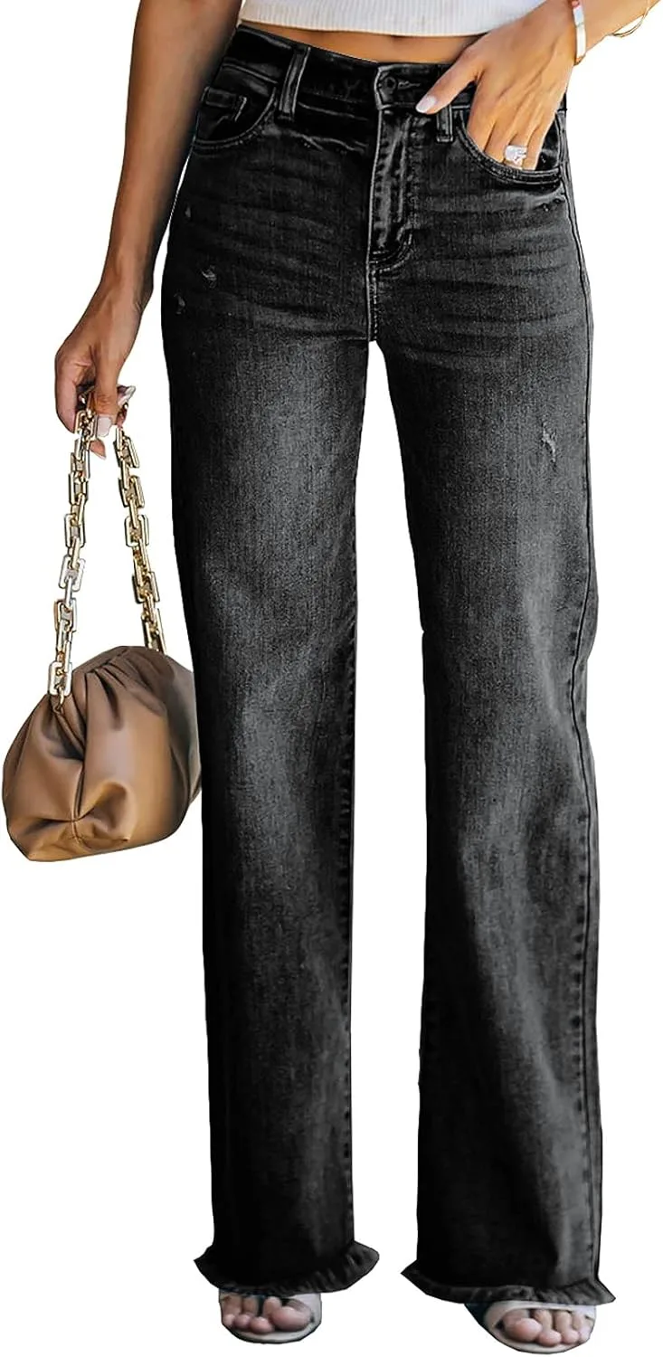 

Sidefeel Женские рваные джинсы с высокой талией и расклешенными штанинами