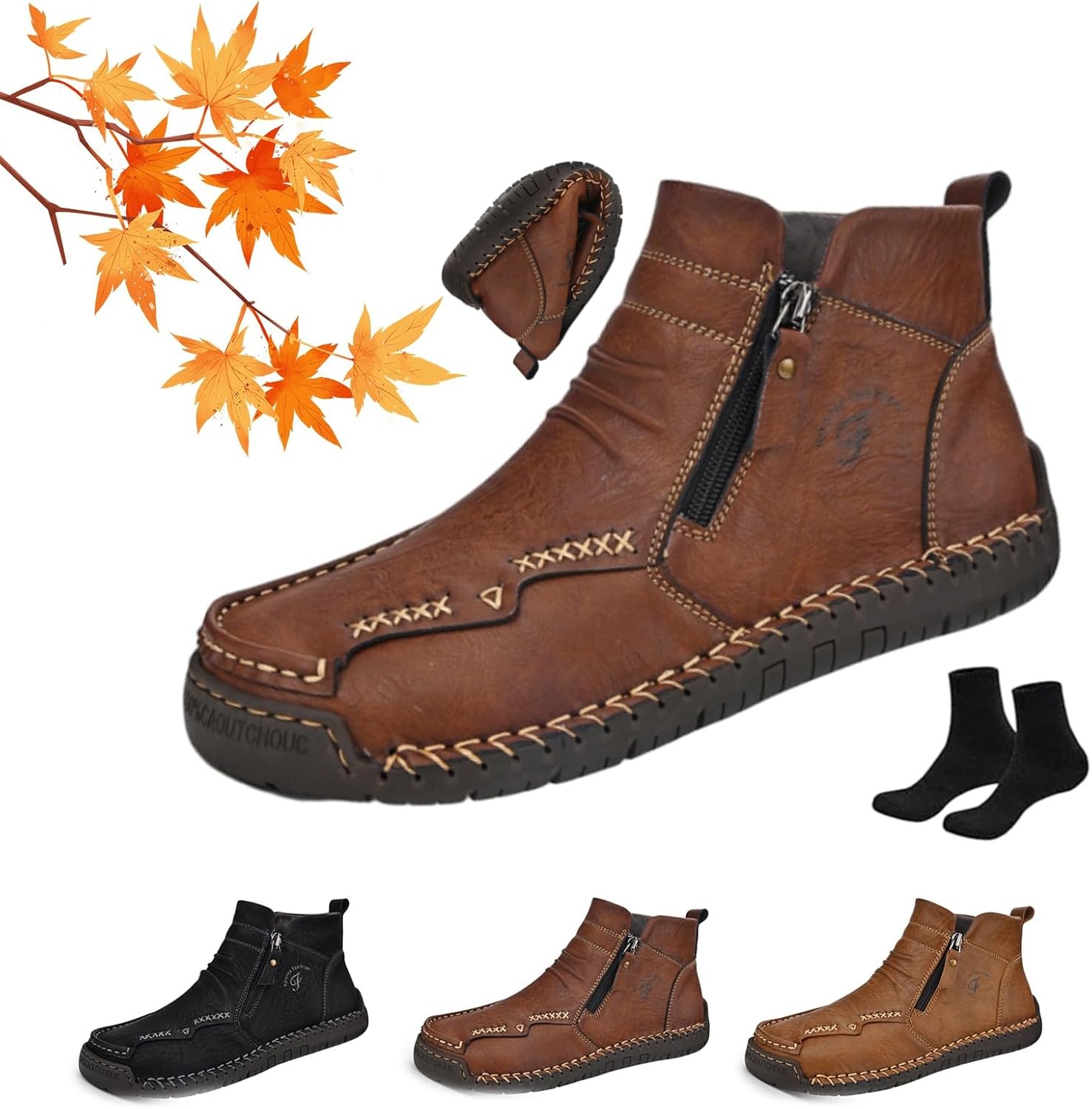 

Мужские ортопедические ботинки WXDSTW, мужские ручной работы из натуральной кожи, ортопедические лоферы, легкие, удобные, водонепроницаемые, с противоскользящей подошвой, с боковой молнией, без шнурков, коричневый