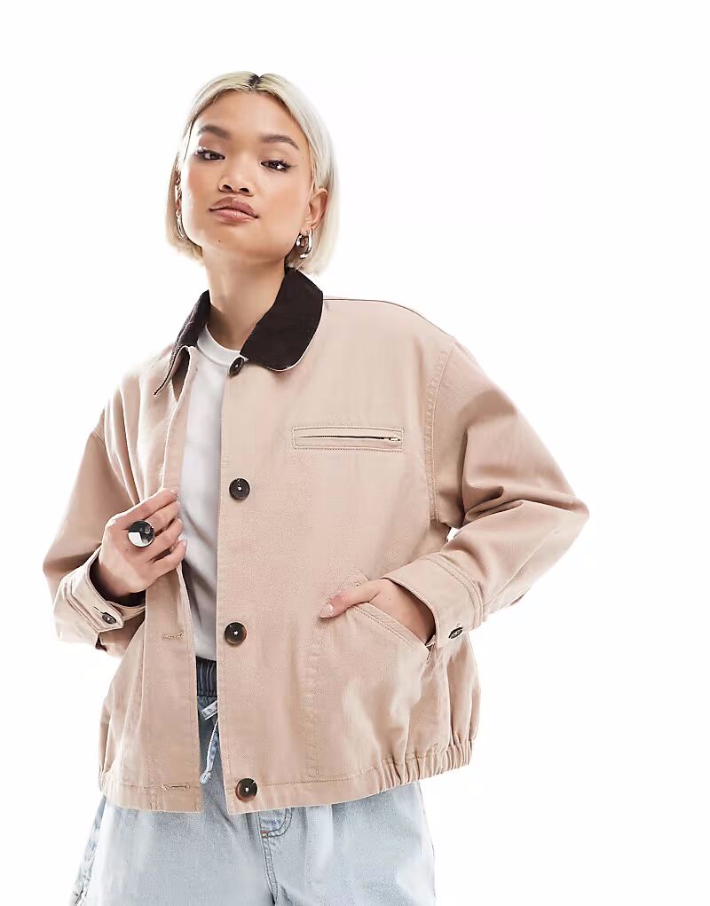

Куртка-бомбер ASOS DESIGN с воротником-стойкой шоколадного цвета в пыльно-розовом цвете
